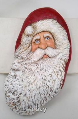 Artist Signed 1/2014 Lisa Rogers Carved Driftwood Santa Face Wall Plaque 12