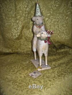 BETHANY LOWE MERRY CHRISTMAS HOLIDAY TEDDY BEAR on LAMB FIGURE by VICKIE SMYERS