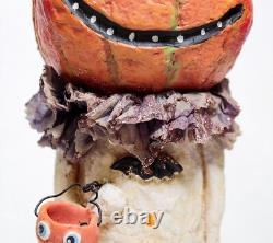 BETHANY LOWE Vintage Halloween Folk Art Pumpkin Hand Painted Figure Sculpture