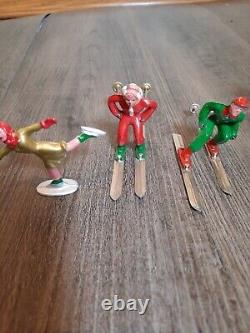 Barclay metal Christmas Village figures skiers skaters sled with horse