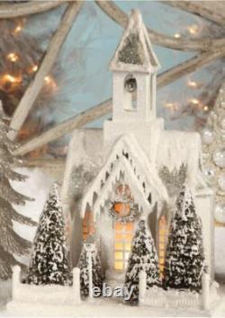 Bethany Lowe 15 Tall Snowy White and Silver Country Church Christmas Village