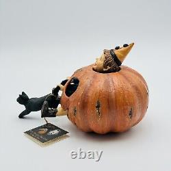 Bethany Lowe Bruce Elsass Halloween Painted Paper Mache Pumpkin With Boy & Cat