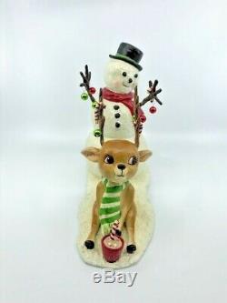 Bethany Lowe Designs Christmas Deck the Halls Snowman withReindeer #TD8545