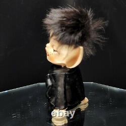 Black Elf Figurine Fur Hair Pointy Ears DABS Japan 60s Pixie Naughty Winking