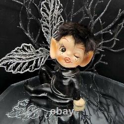 Black Elf Figurine Fur Hair Pointy Ears DABS Japan 60s Pixie Naughty Winking