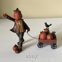 Blossom Bucket Pat Olson Pumpkin Picker with Cart on Wheels Figurine 3.75 Bird