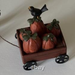 Blossom Bucket Pat Olson Pumpkin Picker with Cart on Wheels Figurine 3.75 Bird