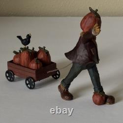 Blossom Bucket Pat Olson Pumpkin Picker with Cart on Wheels Figurine 3.75 Bird
