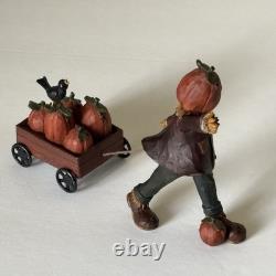 Blossom Bucket Pat Olson Pumpkin Picker with Cart on Wheels Figurine 3.75 Bird