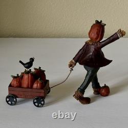 Blossom Bucket Pat Olson Pumpkin Picker with Cart on Wheels Figurine 3.75 Bird