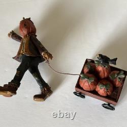 Blossom Bucket Pat Olson Pumpkin Picker with Cart on Wheels Figurine 3.75 Bird