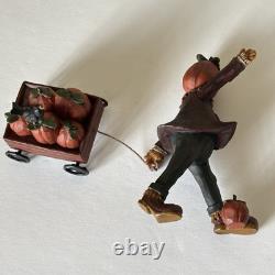 Blossom Bucket Pat Olson Pumpkin Picker with Cart on Wheels Figurine 3.75 Bird