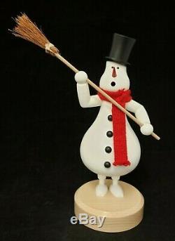 Brand New KUK Holzdesign Incense German Smoker Snowman with Broom 9.5