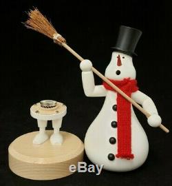 Brand New KUK Holzdesign Incense German Smoker Snowman with Broom 9.5