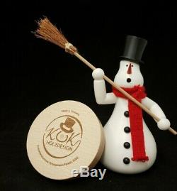 Brand New KUK Holzdesign Incense German Smoker Snowman with Broom 9.5