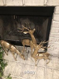 Brass Deer Large Set 2 Bucks 1 Doe Holiday Christmas Reindeer set 22 18 13.5