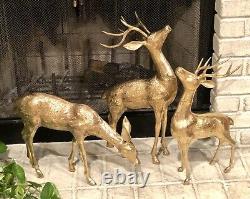 Brass Deer Large Set 2 Bucks 1 Doe Holiday Christmas Reindeer set 22 18 13.5