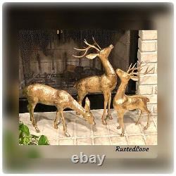 Brass Deer Large Set 2 Bucks 1 Doe Holiday Christmas Reindeer set 22 18 13.5