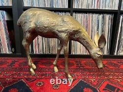 Brass Deer Large Set Buck & Doe Holiday Reindeer Christmas set 22 & 13.5 tall