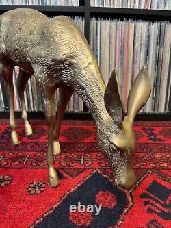 Brass Deer Large Set Buck & Doe Holiday Reindeer Christmas set 22 & 13.5 tall