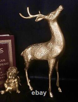 Brass Reindeer Vintage Buck 14 Christmas Holiday Rustic Cabin Male Tall Deer