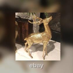 Brass Reindeer Vintage Buck 14 Christmas Holiday Rustic Cabin Male Tall Deer