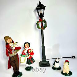 Byers Choice Black Lamp Post Lot, 2012 Girl & 1998 Man Bearing Gifts, Dog & Cat