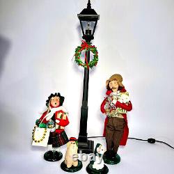 Byers Choice Black Lamp Post Lot, 2012 Girl & 1998 Man Bearing Gifts, Dog & Cat