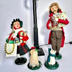 Byers Choice Black Lamp Post Lot, 2012 Girl & 1998 Man Bearing Gifts, Dog & Cat