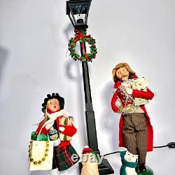 Byers Choice Black Lamp Post Lot, 2012 Girl & 1998 Man Bearing Gifts, Dog & Cat