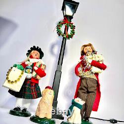 Byers Choice Black Lamp Post Lot, 2012 Girl & 1998 Man Bearing Gifts, Dog & Cat