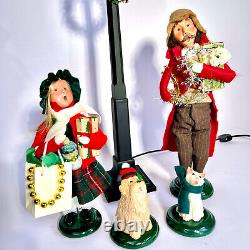 Byers Choice Black Lamp Post Lot, 2012 Girl & 1998 Man Bearing Gifts, Dog & Cat