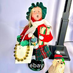 Byers Choice Black Lamp Post Lot, 2012 Girl & 1998 Man Bearing Gifts, Dog & Cat