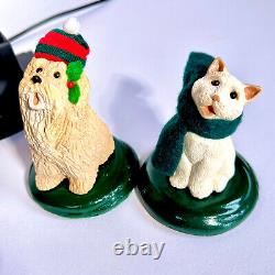 Byers Choice Black Lamp Post Lot, 2012 Girl & 1998 Man Bearing Gifts, Dog & Cat