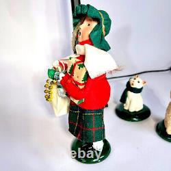 Byers Choice Black Lamp Post Lot, 2012 Girl & 1998 Man Bearing Gifts, Dog & Cat