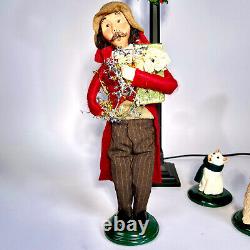 Byers Choice Black Lamp Post Lot, 2012 Girl & 1998 Man Bearing Gifts, Dog & Cat