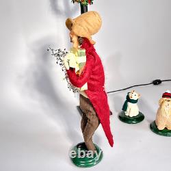 Byers Choice Black Lamp Post Lot, 2012 Girl & 1998 Man Bearing Gifts, Dog & Cat