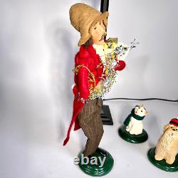 Byers Choice Black Lamp Post Lot, 2012 Girl & 1998 Man Bearing Gifts, Dog & Cat