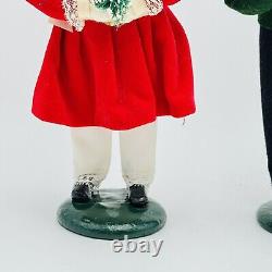 Byers Choice Christmas Caroler Girl With Tree & Boy With Snowman Set 1986 VTG