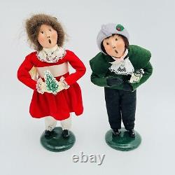 Byers Choice Christmas Caroler Girl With Tree & Boy With Snowman Set 1986 VTG