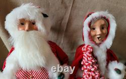 Byers' Choice Christmas Carolers Mr. & Mrs. Santa Claus set Candy Cane signed