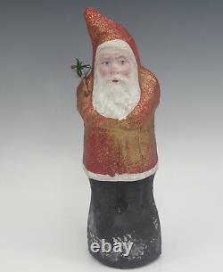 C. 1900 Antique German Paper Mache Belsnickle Santa Red And Gold Robe 9 Mica