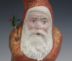 C. 1900 Antique German Paper Mache Belsnickle Santa Red And Gold Robe 9 Mica