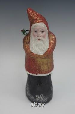 C. 1900 Antique German Paper Mache Belsnickle Santa Red And Gold Robe 9 Mica