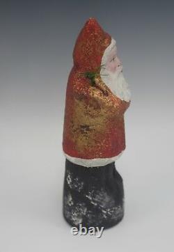 C. 1900 Antique German Paper Mache Belsnickle Santa Red And Gold Robe 9 Mica