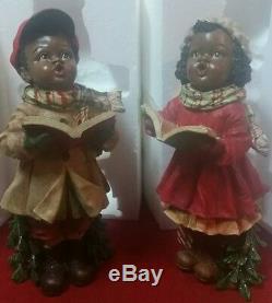 CRACKER BARREL CHRISTMAS Plaid Tidings CAROLER DOLL Black Boy & Girl Statue 16