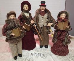 Carolers figurines 4 Christmas real clothing resin. The tallest 20 & 16 Rare