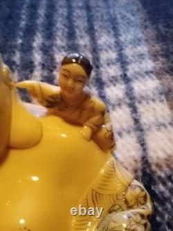 Carved resin Buddah with playing children figure. Finely crafted, signed. Rare