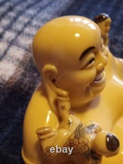 Carved resin Buddah with playing children figure. Finely crafted, signed. Rare