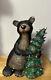 Ceramic Brown Bear Hugging A Christmas Tree 17 Tall Faux Snow Paint Rare